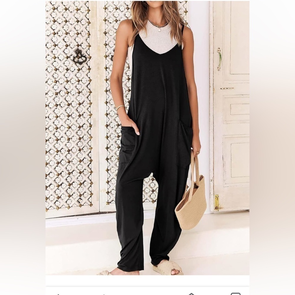 ANRABESS Women's Casual Loose Sleeveless Jumpsuits Straps Harem Long small